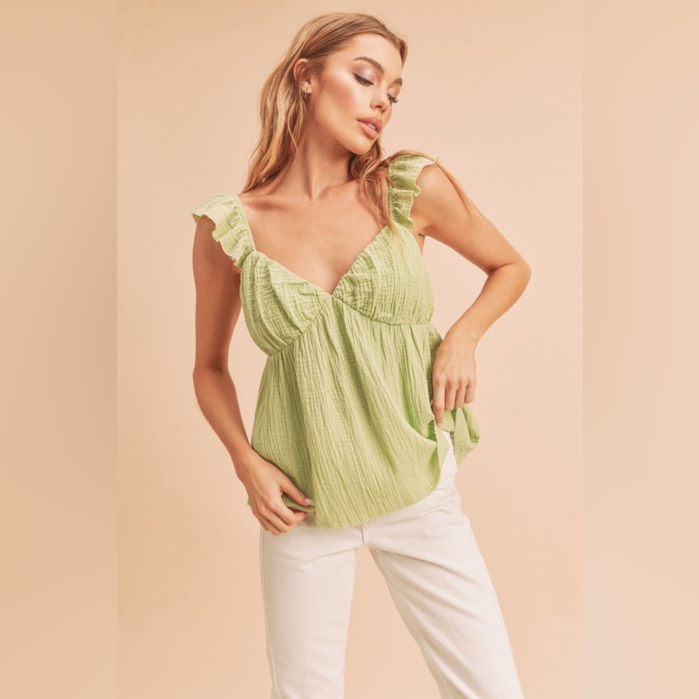 Aemi + Co Sweetheart Neck Ruffled Strap Top
